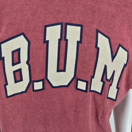 Vintage 1990s B.U.M Equipment Made in USA Red Faded Raised Logo T-Shirt (L)