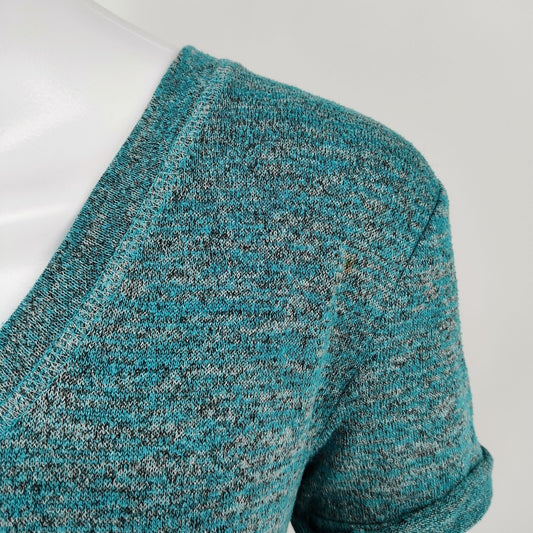 A.N.A A New Approach Womens Stretch Heathered Turquoise Short Sleeve Top (XS/S)