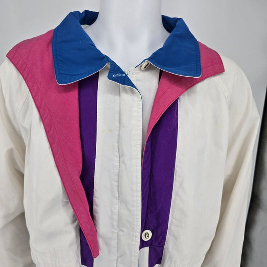 Vintage Late 1980s London Towne White/Pink/Blue/Purple Colorblock Jacket (2X)