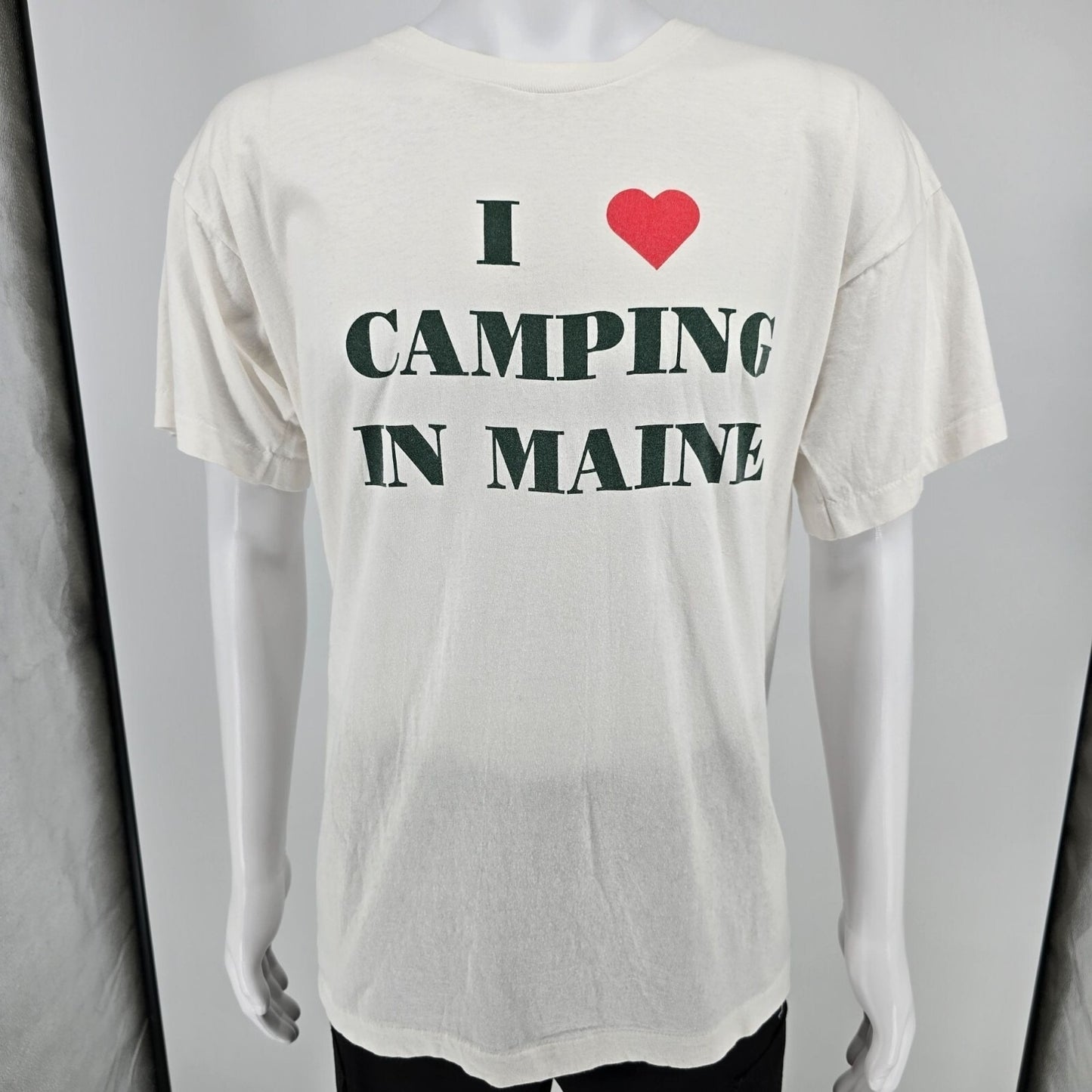 Vintage 1980s Screen Stars "I Love Camping in Maine" White T-Shirt (L/XL)