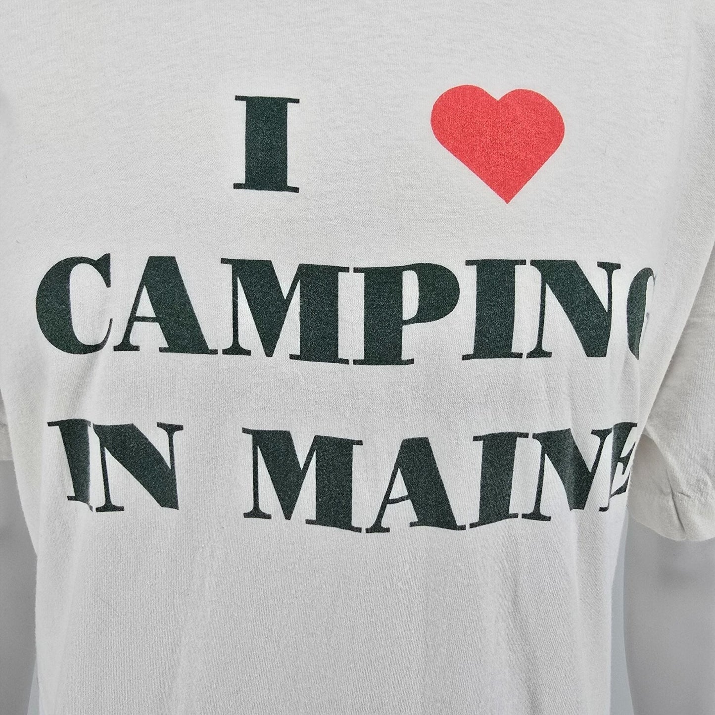 Vintage 1980s Screen Stars "I Love Camping in Maine" White T-Shirt (L/XL)