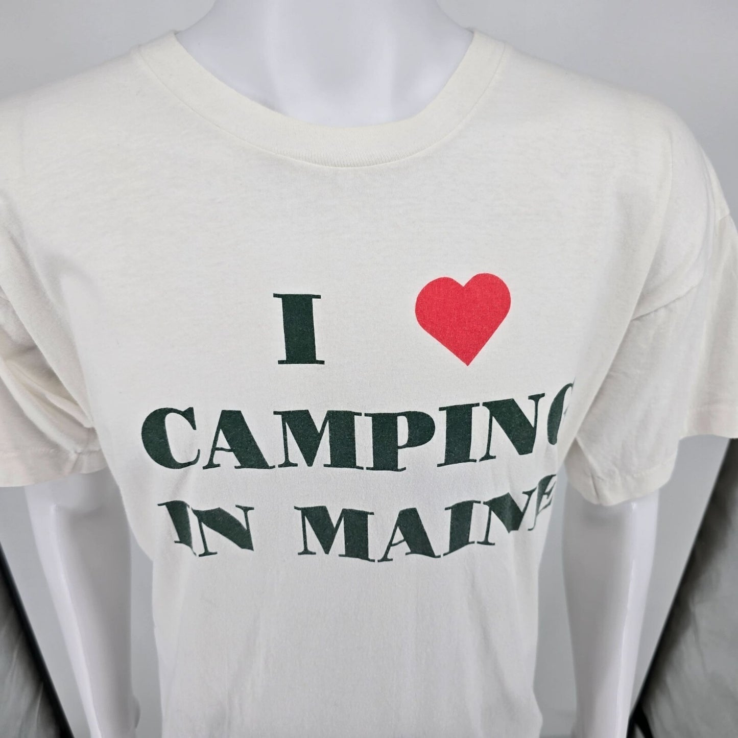 Vintage 1980s Screen Stars "I Love Camping in Maine" White T-Shirt (L/XL)