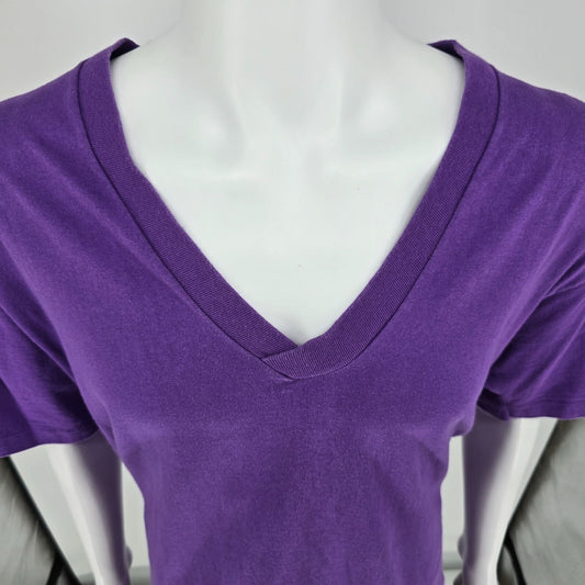 Vintage 1990s Stained Anvil Blank Purple V-Neck Single Stitch T-Shirt (XL)