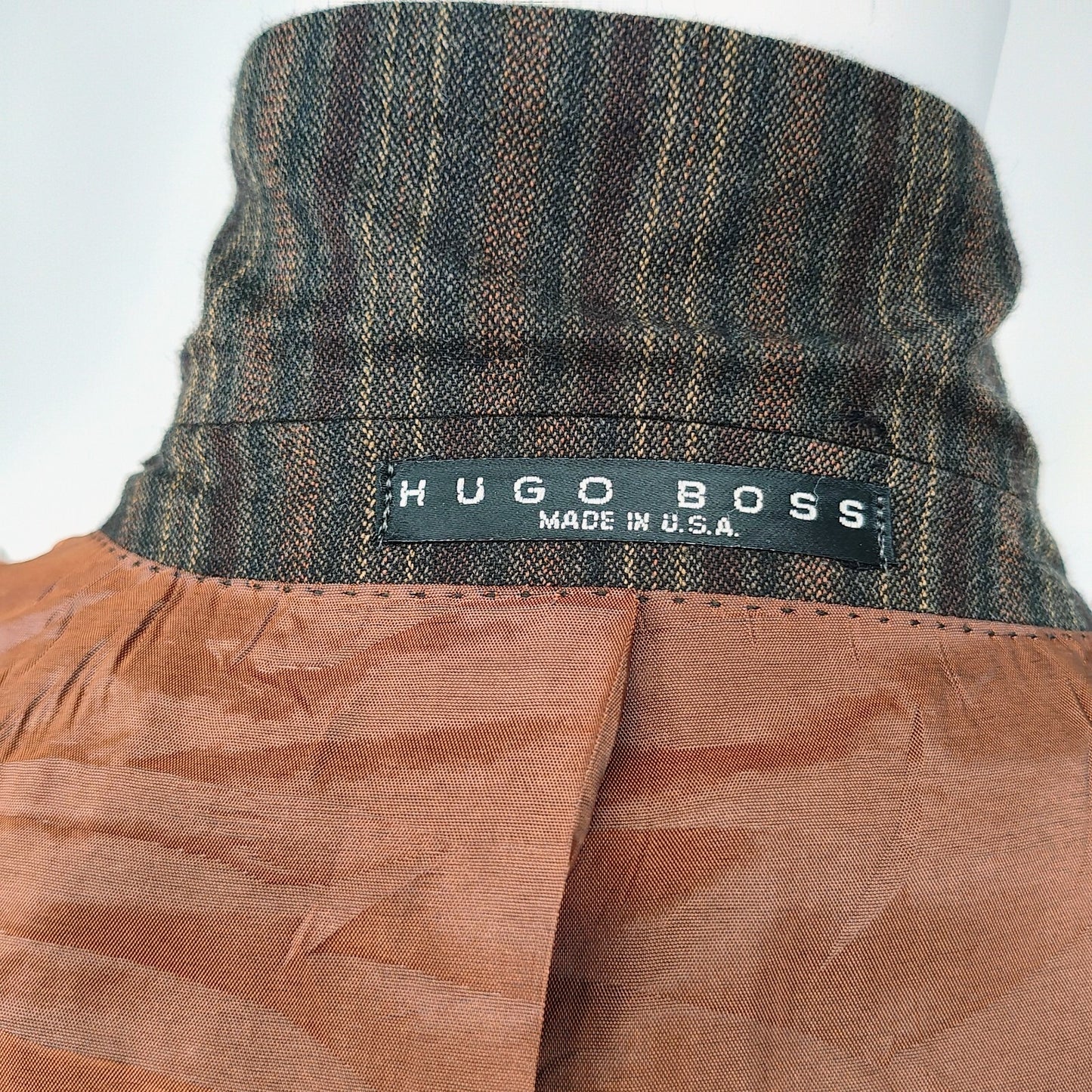 Hugo Boss Made in USA Brown, Red, and Yellow Striped Sport Coat (42R) *FLAWS*