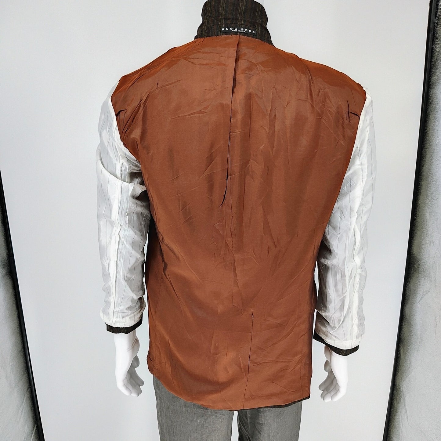 Hugo Boss Made in USA Brown, Red, and Yellow Striped Sport Coat (42R) *FLAWS*