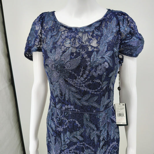 NWT Adrianna Papell Midnight Blue Capelet Long Maxi Dress $249 Retail (Size 4)