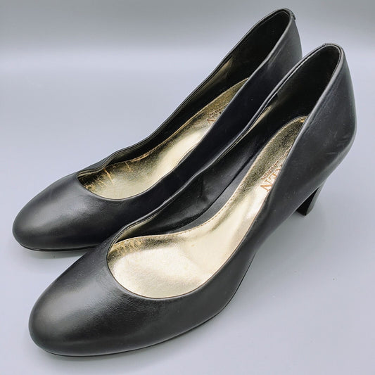 Lauren Ralph Lauren Womens Black Leather Block Heel Pumps (Size 8B)