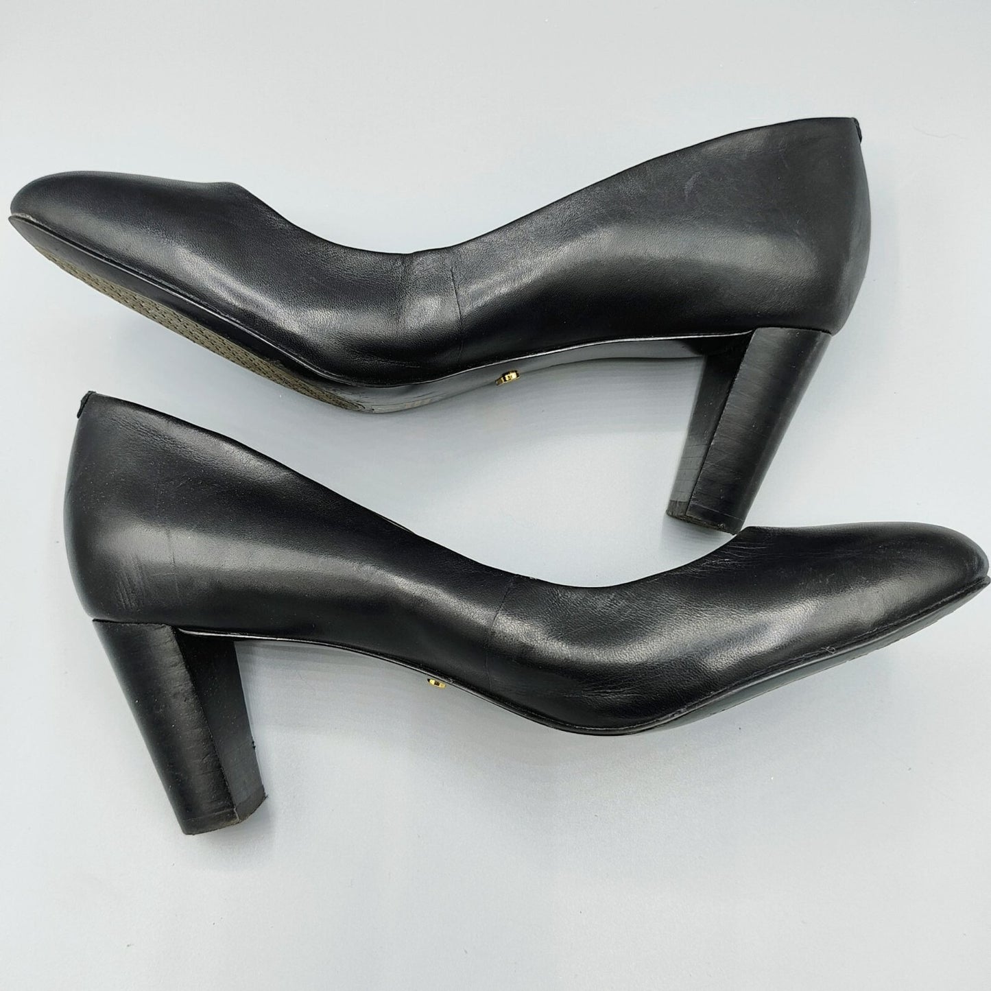 Lauren Ralph Lauren Womens Black Leather Block Heel Pumps (Size 8B)