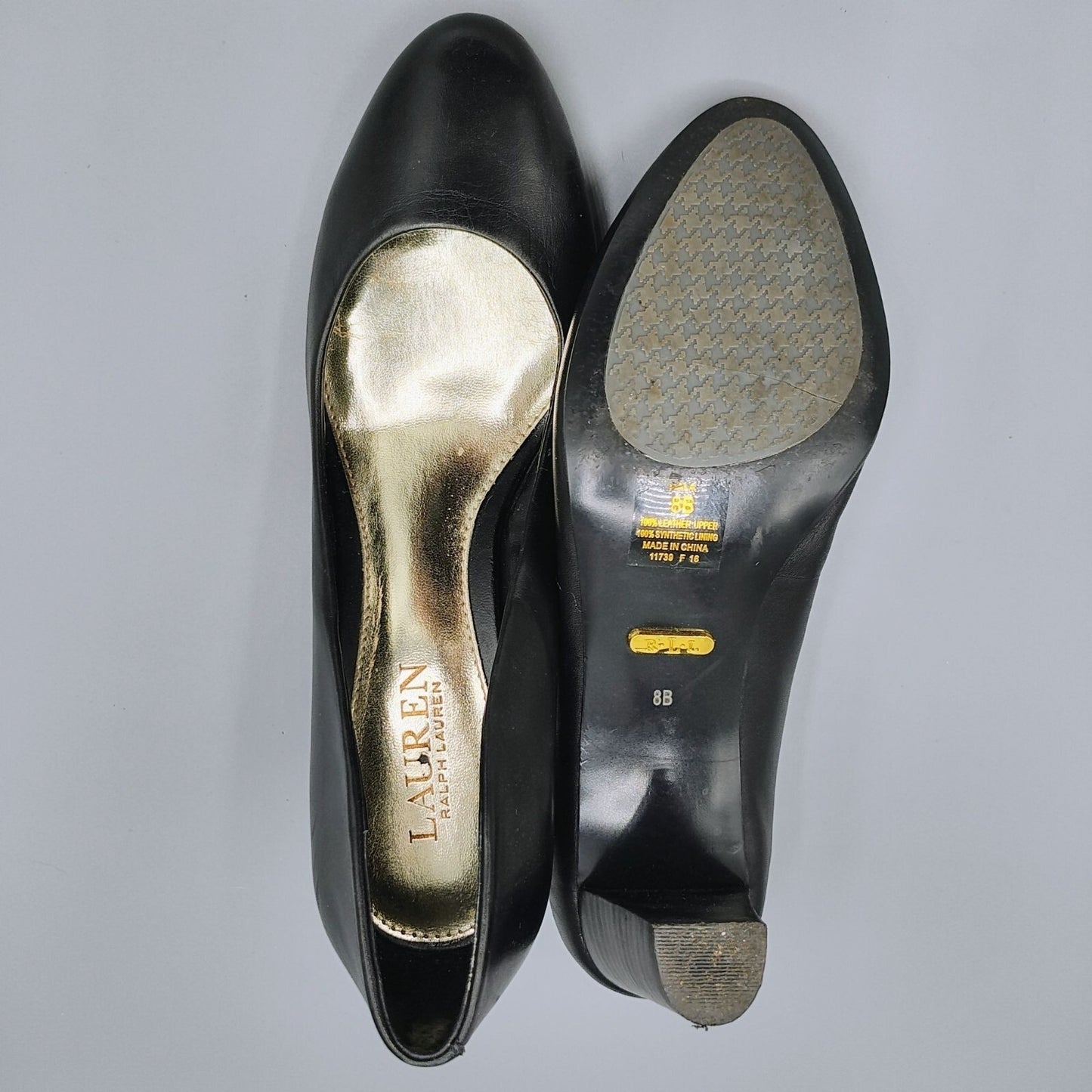Lauren Ralph Lauren Womens Black Leather Block Heel Pumps (Size 8B)