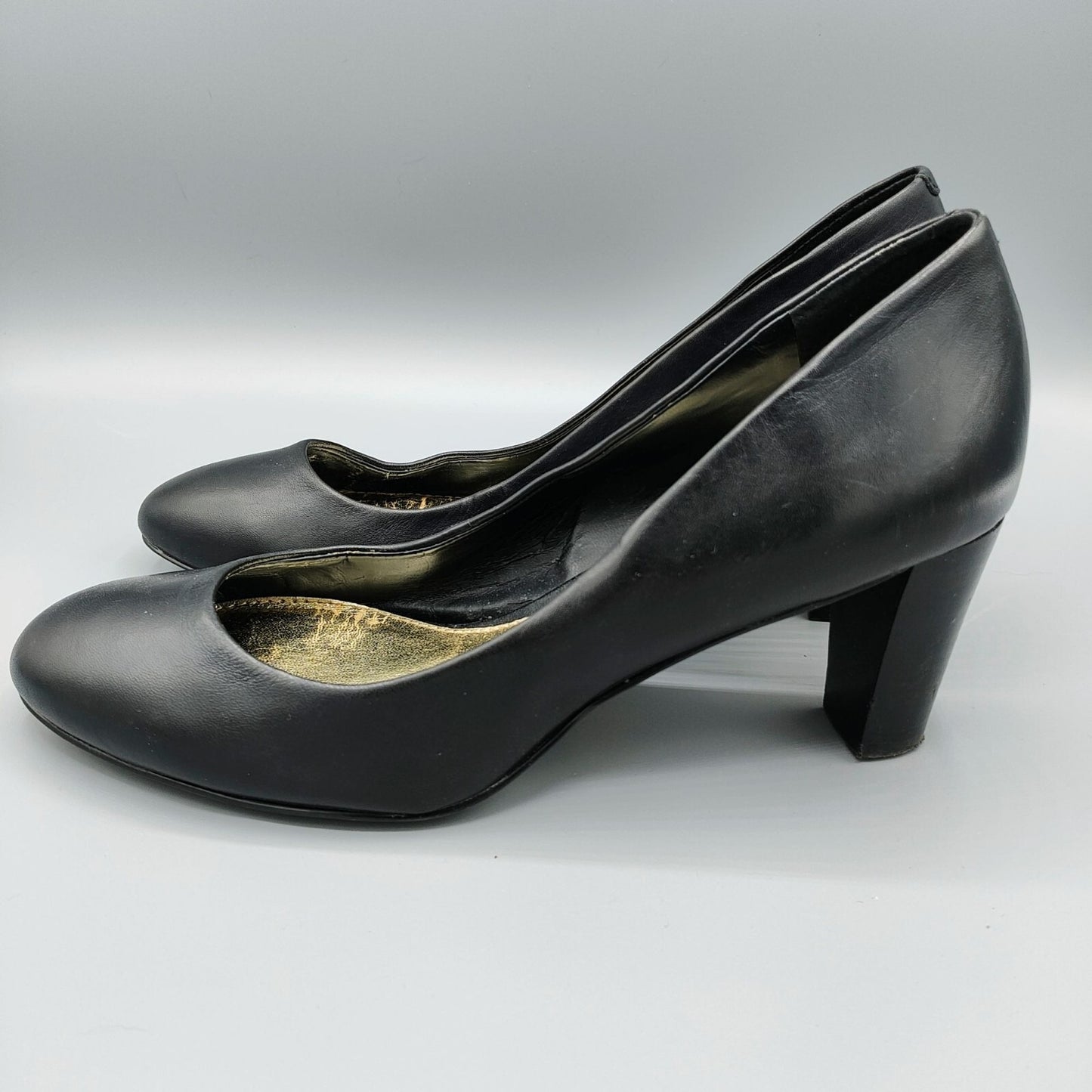 Lauren Ralph Lauren Womens Black Leather Block Heel Pumps (Size 8B)