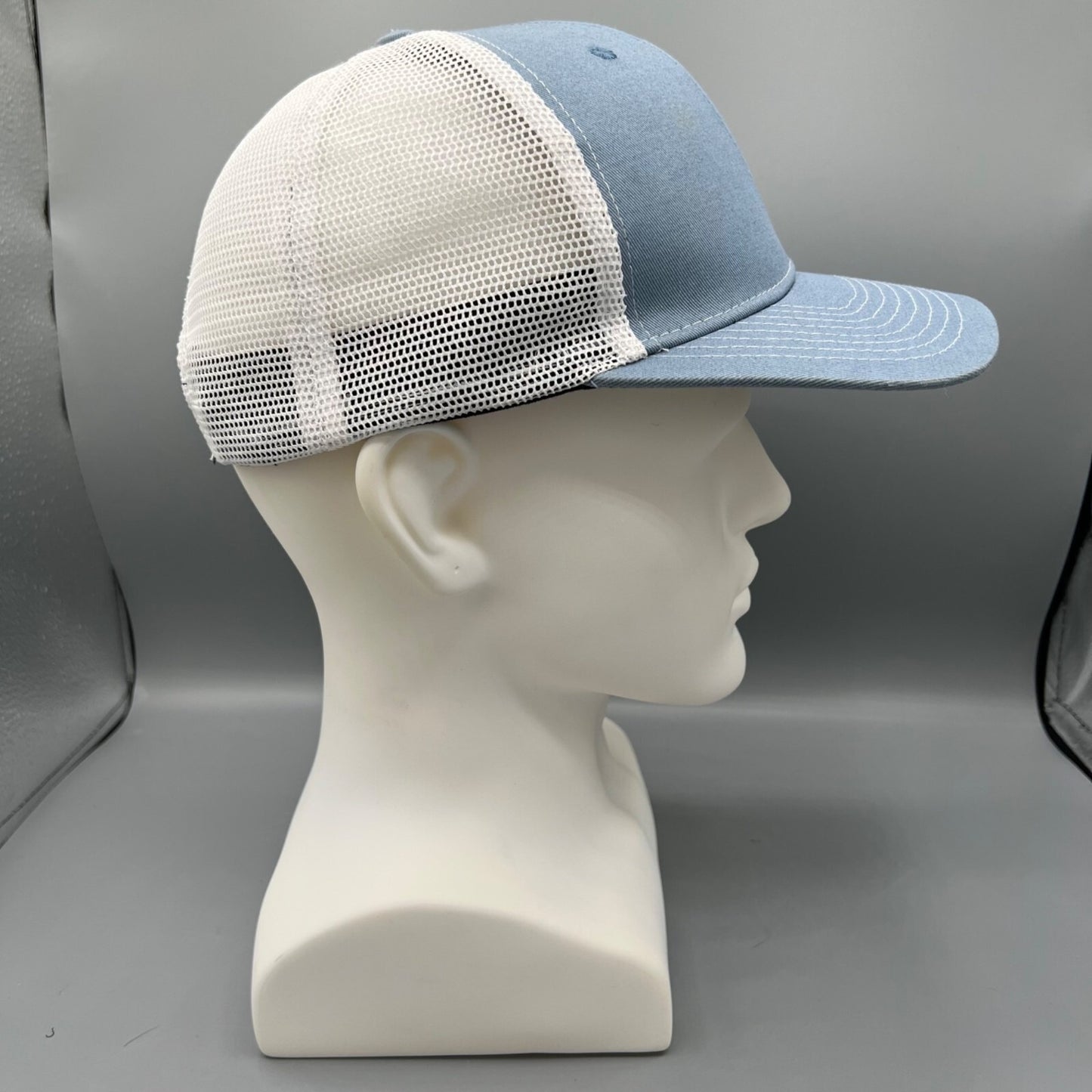 Descente Skiing Mesh Back Six Panel Blue and White Embroidered Logo Trucker Hat
