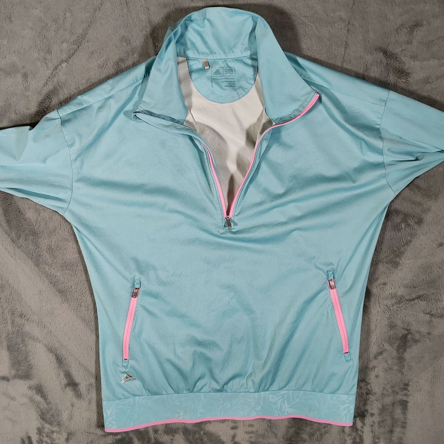 Adidas Womens Half-Zip Light Blue & Pink Pullover Jacket