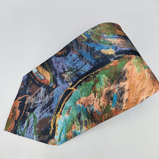 Arthur Barry Abstract Patterned 100% Blue, Green, and Brown Micro Fiber Necktie