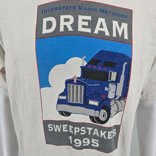Vintage Thrashed Interstate Radio Network Dream Sweepstakes 1995 T-Shirt (XL)