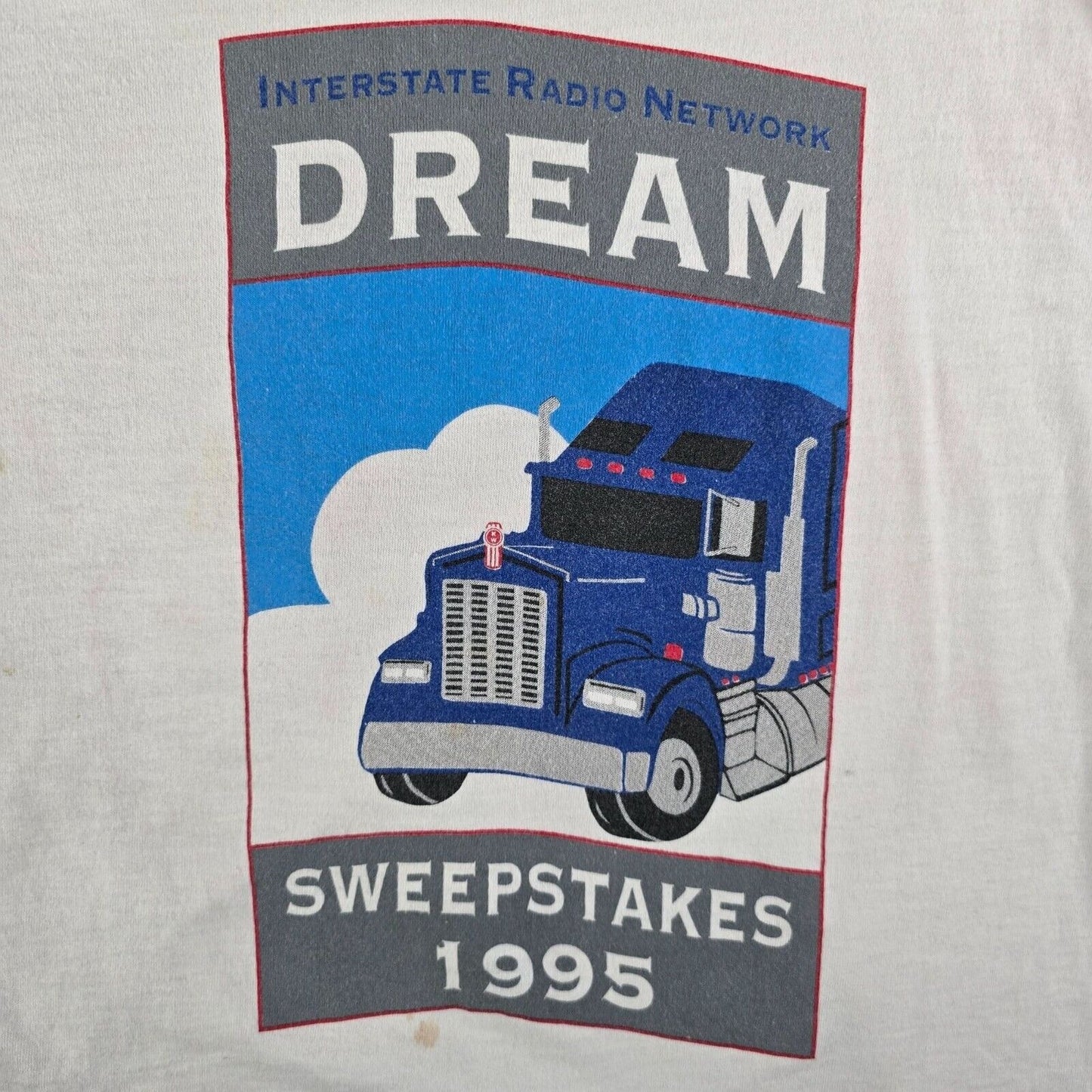 Vintage Thrashed Interstate Radio Network Dream Sweepstakes 1995 T-Shirt (XL)