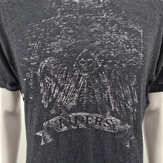 Vintage 1980s Thrashed/Destroyed Winged Grim Reaper "Riders" Biker T-Shirt (L)