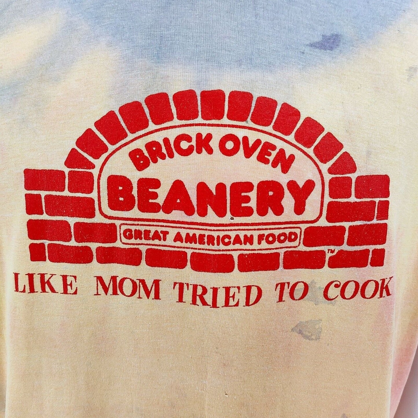 Vintage Boise, Idaho Brick Oven Beanery Great American Food Tie-Dye T-Shirt (L)
