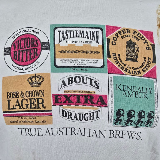 Distressed Vintage 1990s "True Australian Brews" Parody Beer Label T-Shirt (M)