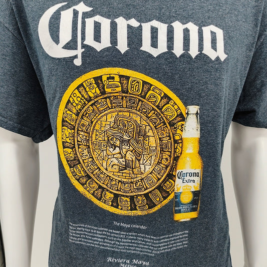 Corona Extra Riviera Maya Mexico Mayan Calendar Gray Graphic T-Shirt (Large)