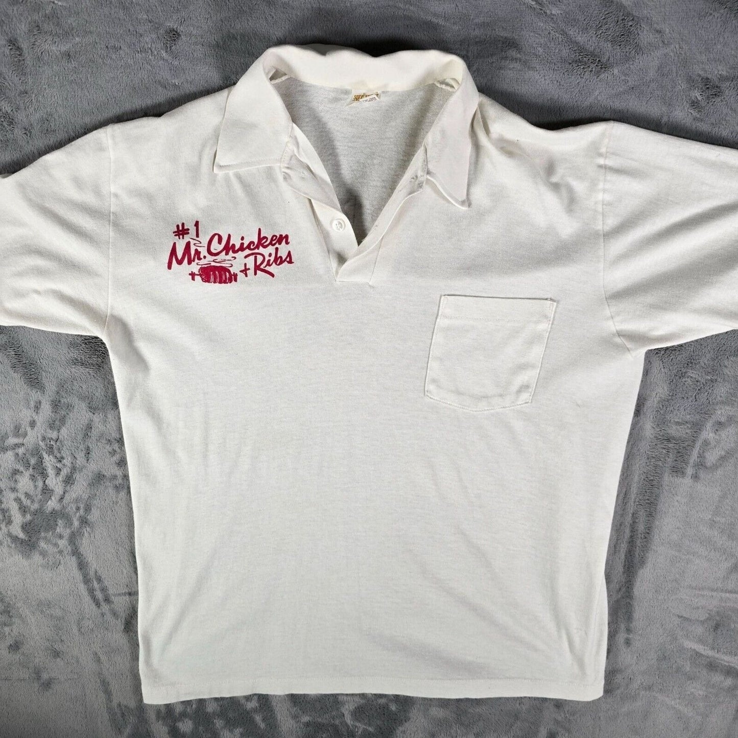 Vintage 1980s Sportswear #1 Mr. Chicken + Ribs "Krash Dog Kelly" Polo Shirt (L)