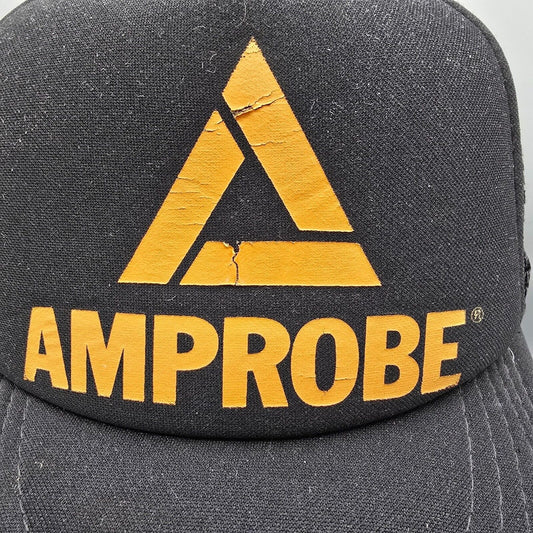 Vintage 1980s Amprobe Logo Mesh Snapback Black Designer Award Trucker Hat
