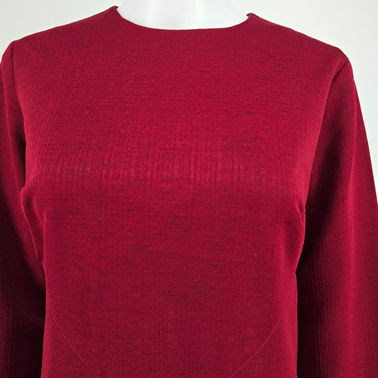 Vintage 1970s Burgundy Textured Long Sleeve Back Zip A-Line Midi Dress (M/L)