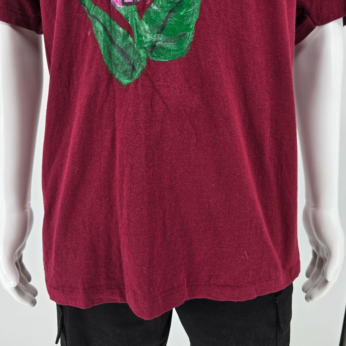 Vintage 1990s Hanes DIY Hand-Painted Butterfly & Flowers Pocket T-Shirt (XL)