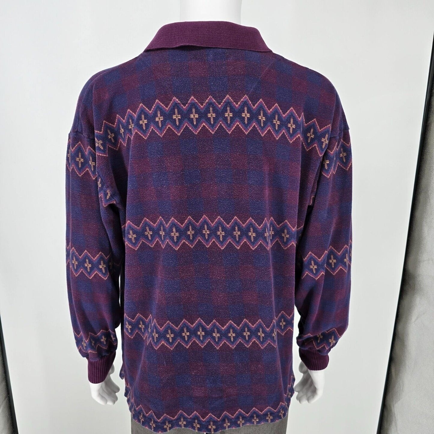 Vintage 1990s Guess Classics Aztec Pattern Long Sleeve Knit Polo (Large)