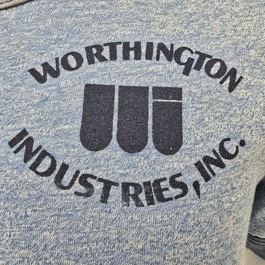 Vintage 1970s/1980s Worthington Industries Inc. Heather Blue Ringer T-Shirt (XS)