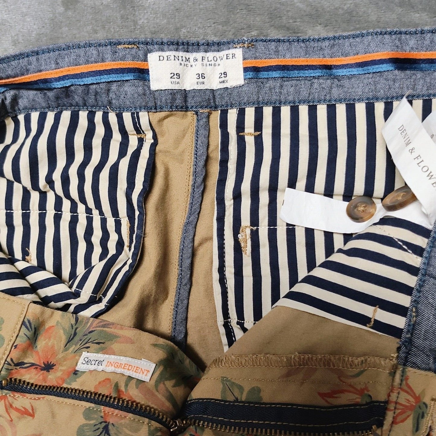 Ricky Singh "Denim & Flower" Brown Floral Pattern 7.5" Inseam Shorts (Sjze 29)