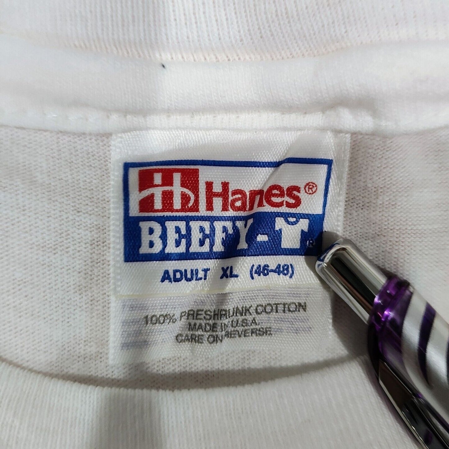 Vintage 90s Single-Stitch Hanes Beefy-T "Do The Pig" White Graphic T-Shirt (XL)