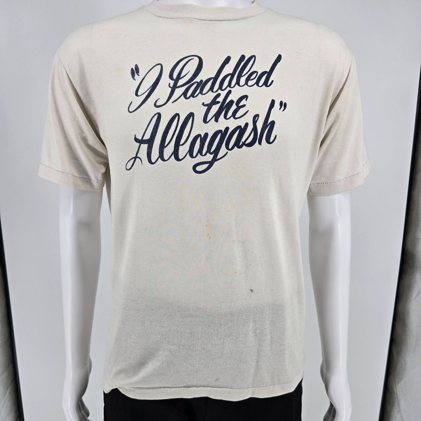 Vintage Distressed 1980s Jerzees "I Paddled the Allagash" Maine T-Shirt (L)