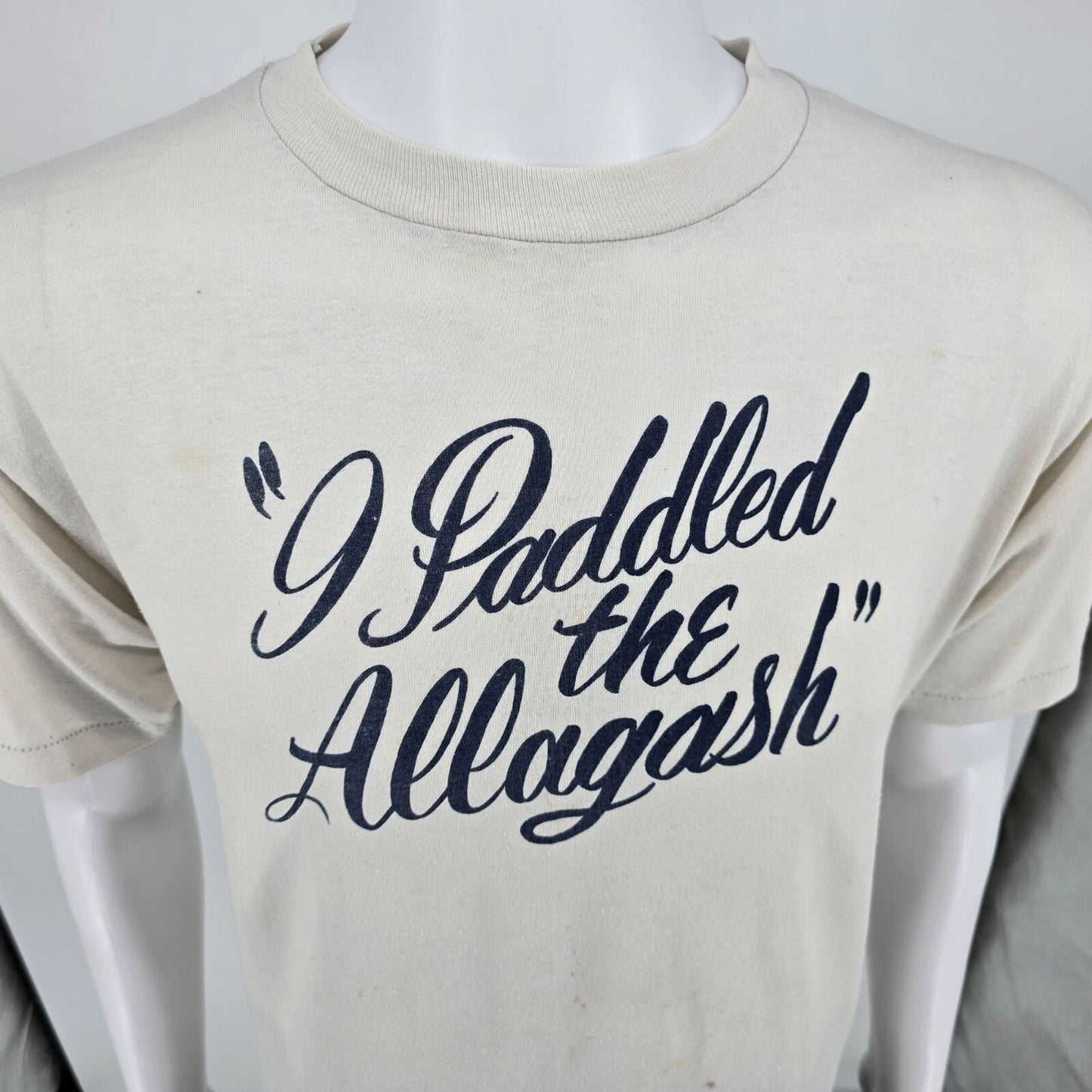 Vintage Distressed 1980s Jerzees "I Paddled the Allagash" Maine T-Shirt (L)