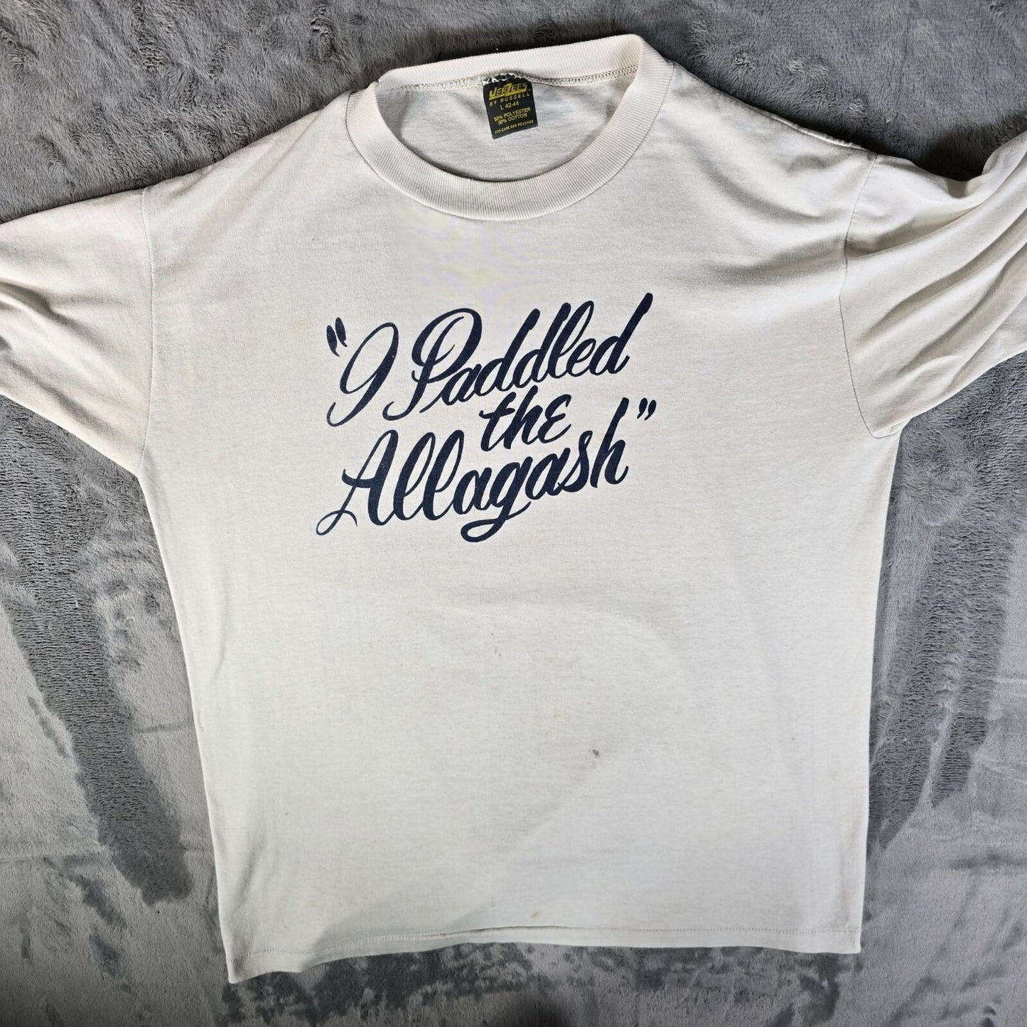 Vintage Distressed 1980s Jerzees "I Paddled the Allagash" Maine T-Shirt (L)