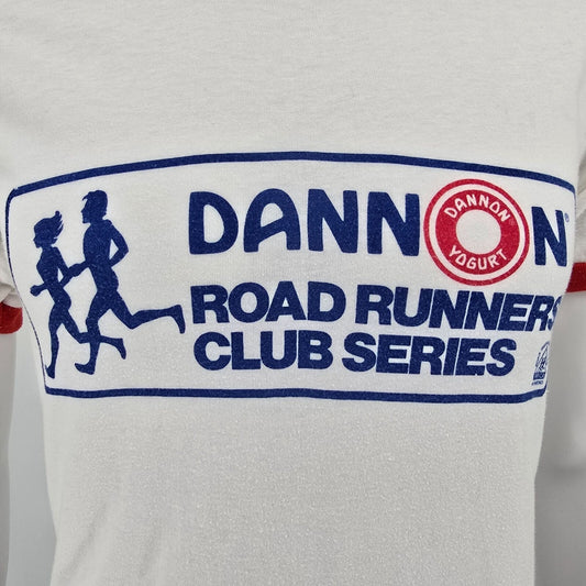 Vintage 1980s Dannon Road Runners Club Hartford 6.4 Miles Ringer T-Shirt (S)