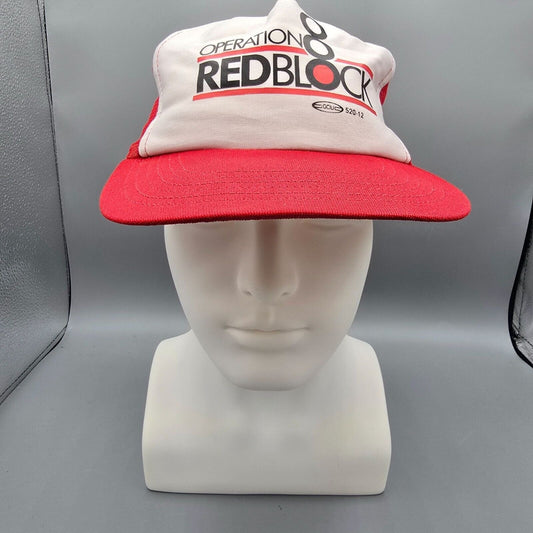 Vintage Operation Redblock Red & White Mesh Railroad Union Trucker Hat