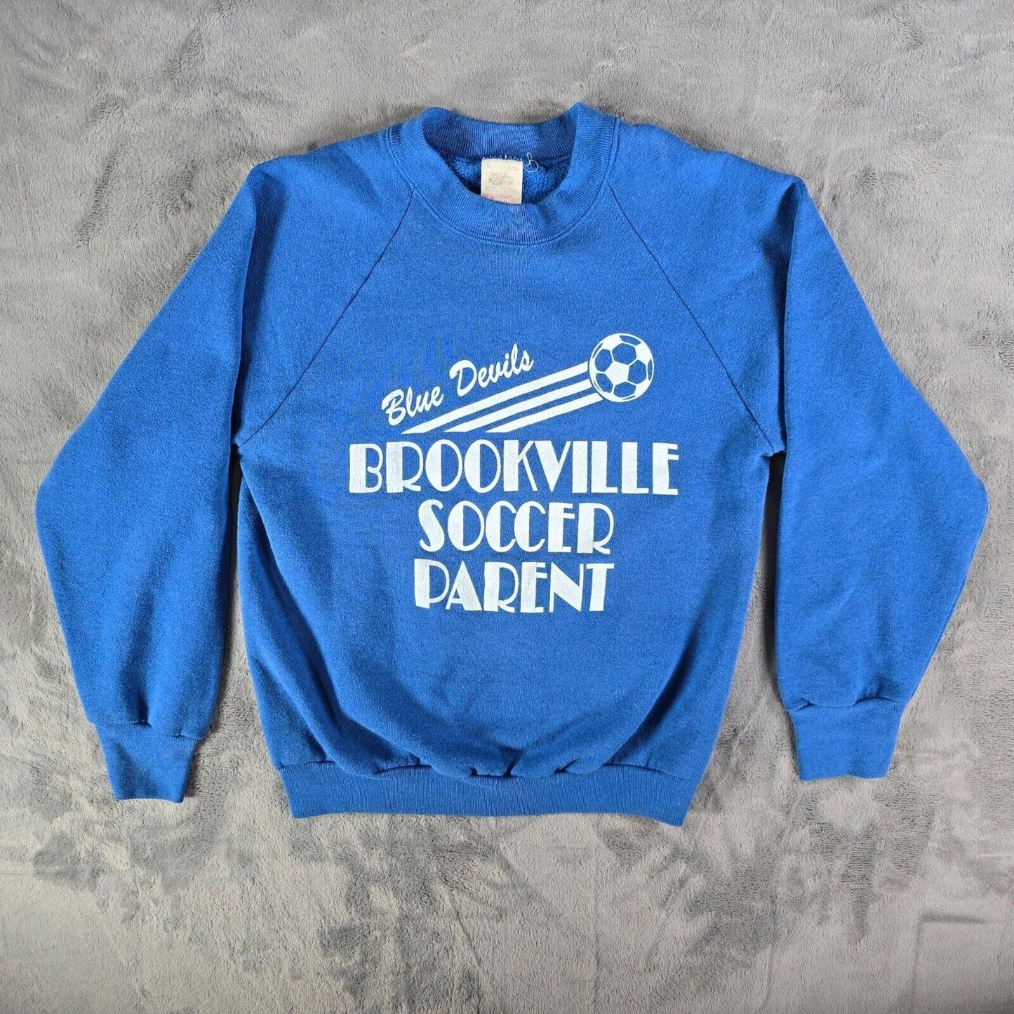 Vintage 1980s Brookville (Ohio) Blue Devils Soccer Parent Blue Sweatshirt (M)