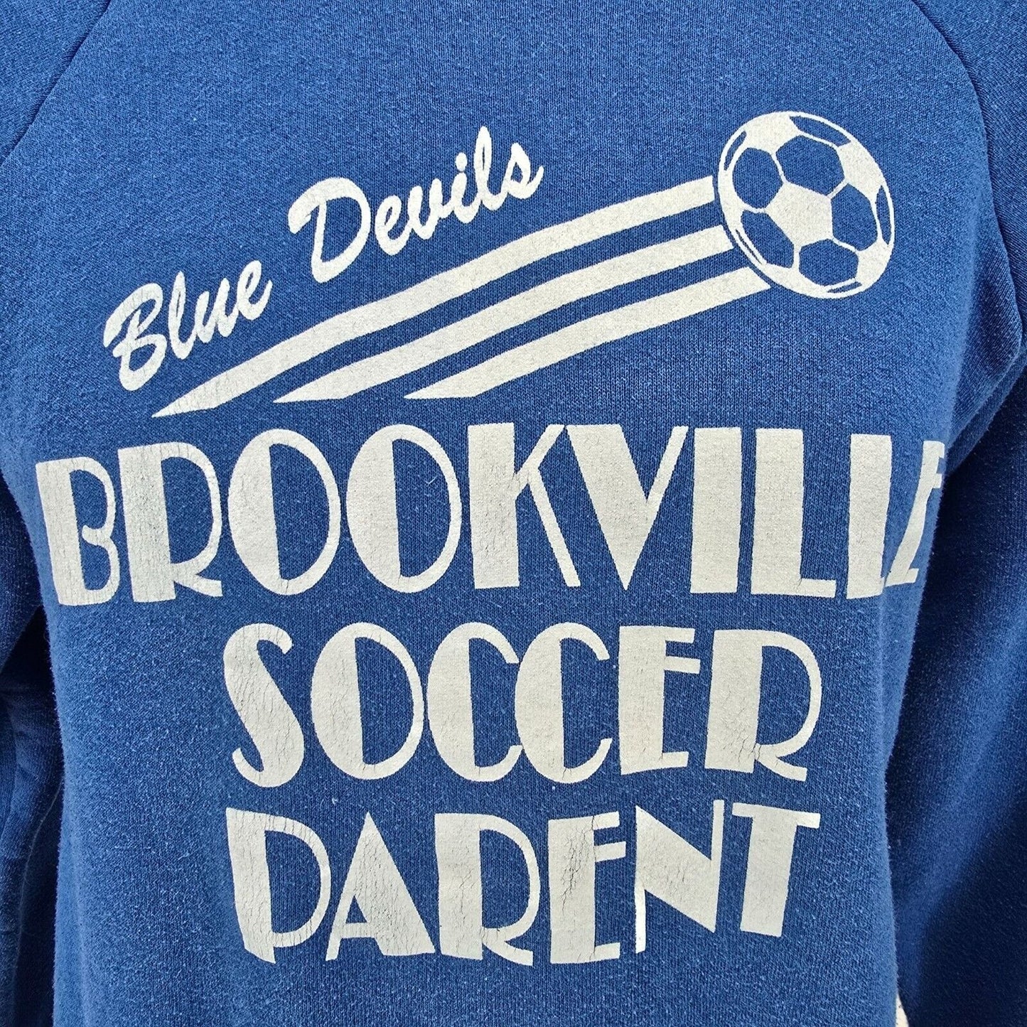 Vintage 1980s Brookville (Ohio) Blue Devils Soccer Parent Blue Sweatshirt (M)