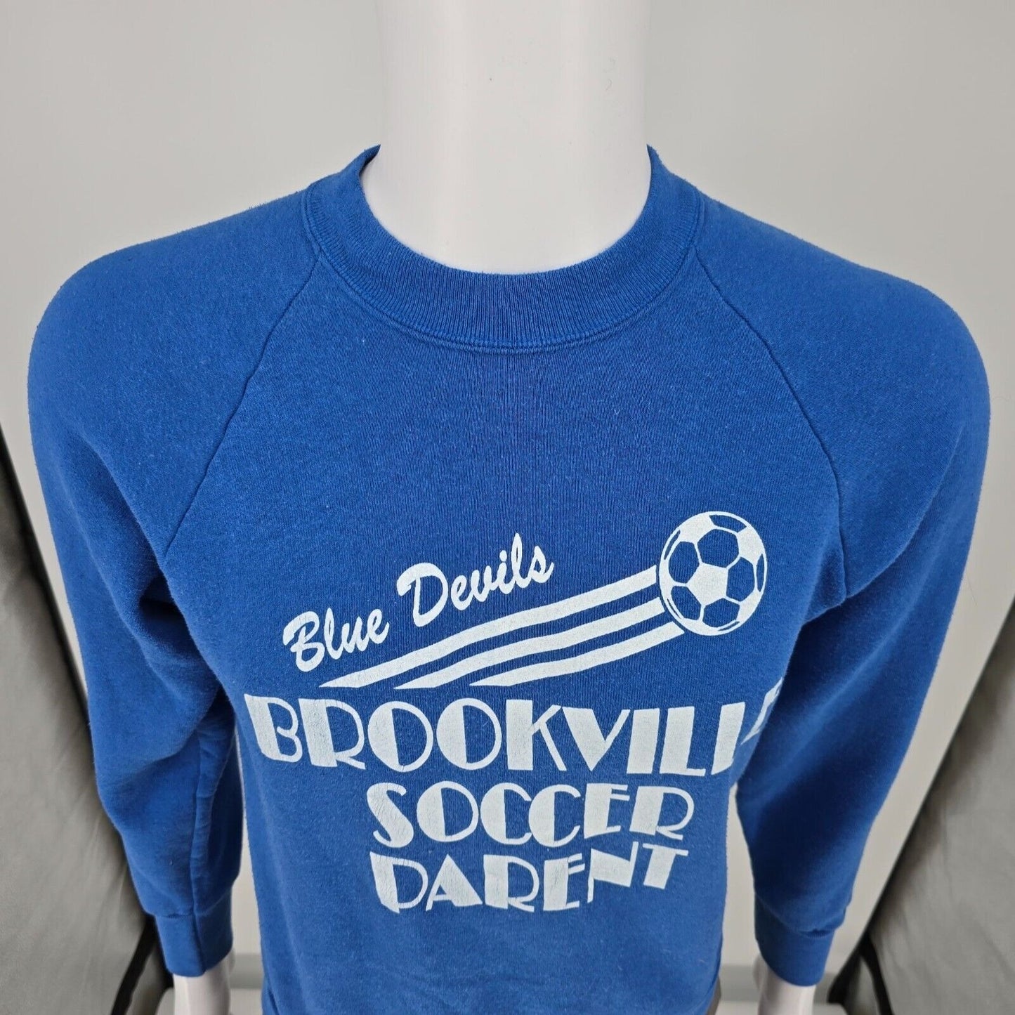 Vintage 1980s Brookville (Ohio) Blue Devils Soccer Parent Blue Sweatshirt (M)