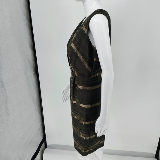 NWT Max & Cleo Women's Brown Striped Sleeveless Back Ziip Sheathe Dress (Size 4)