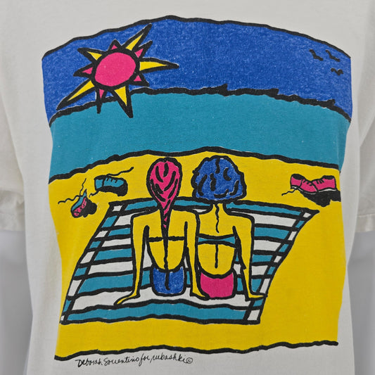 Vintage 1980s Deborah Sorrentino Lesbian Beach Scene Wearable Art T-Shirt XL/XXL