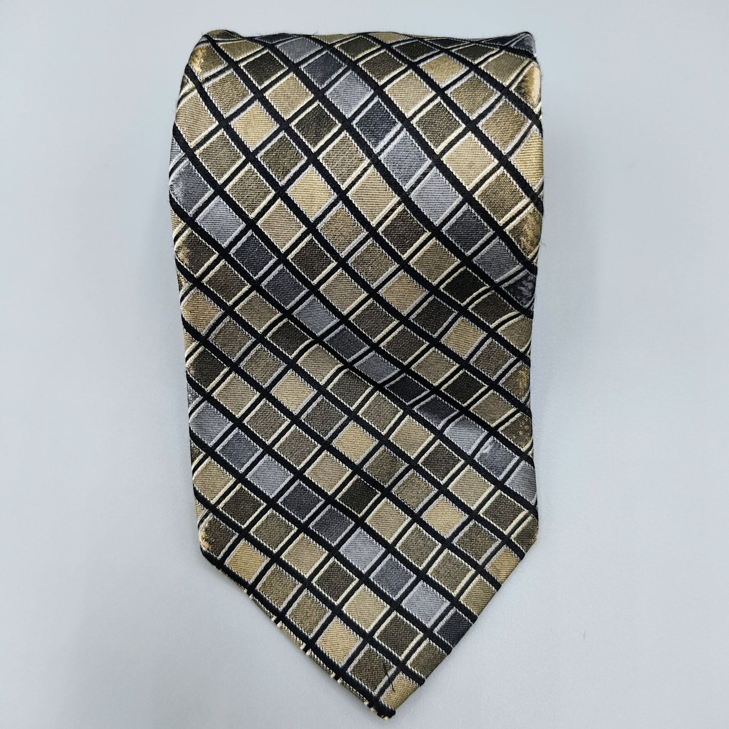 Perry Ellis Portfolio Mens Geometric Checkered Silk Tie (Fair/Good Condition)