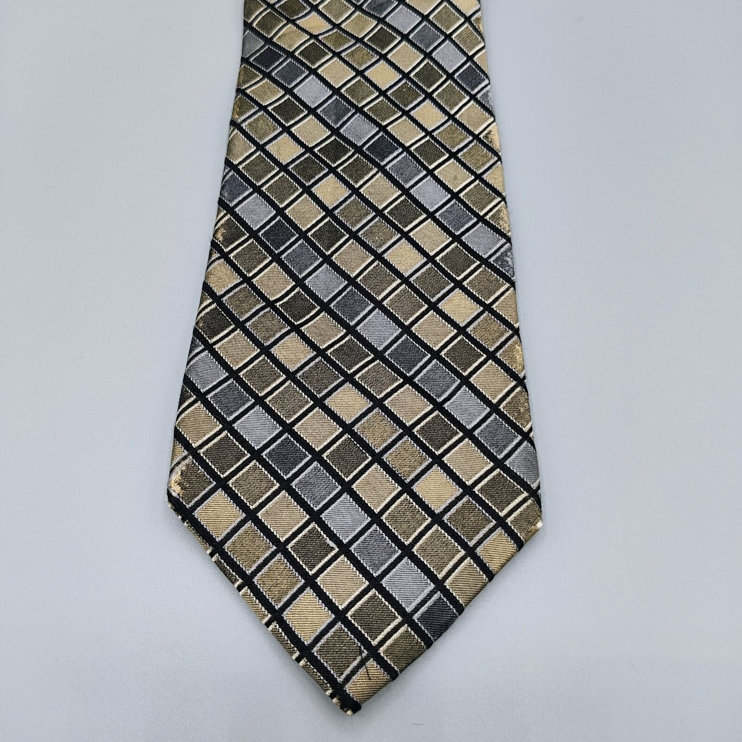 Perry Ellis Portfolio Mens Geometric Checkered Silk Tie (Fair/Good Condition)