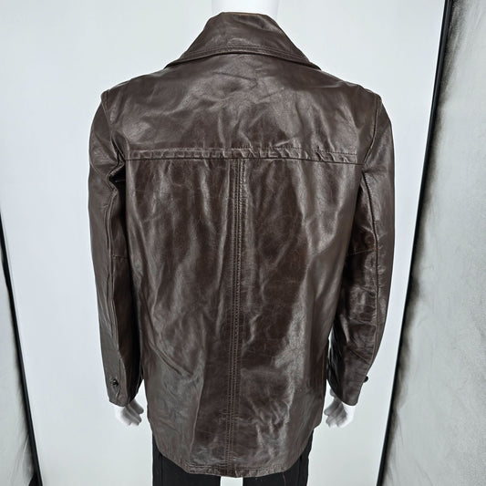 Vintage 1970s Montgomery Ward Men's Brown Leather Car Coat (Size 42/Large)