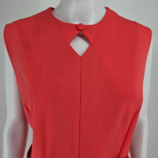 Vintage 1970s Mynette Coral Red Knit Keyhole Neck Belted Maxi Dress (L)