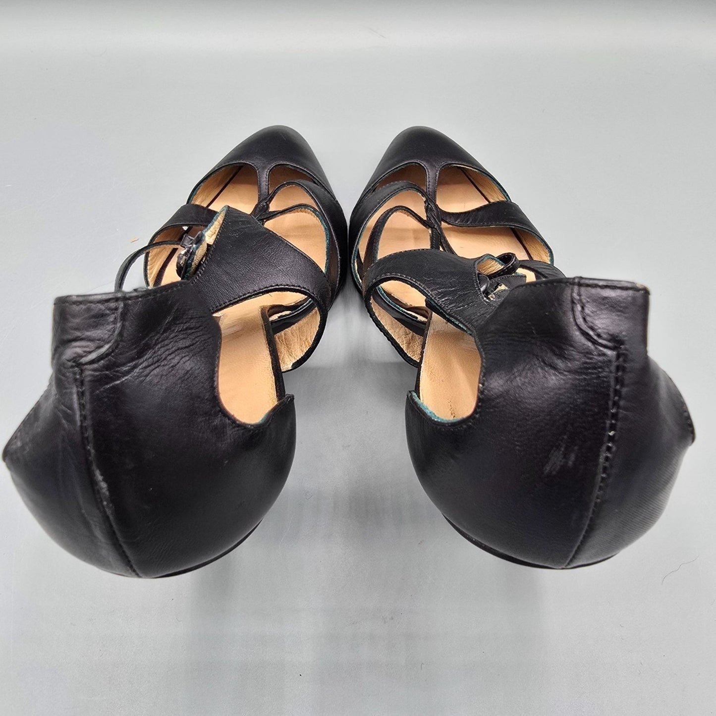 Vintage 1980s Maud Frizon Paris Black Cut-Out Multi-Strap Pumps (EU37/US6.5B)