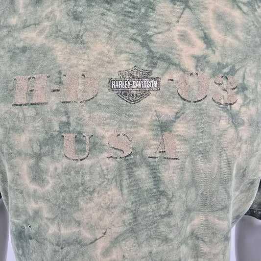Thrashed Vintage 2003 Harely-Davidson USA Traverse City, MI Tie-Dye T-Shirt (L)