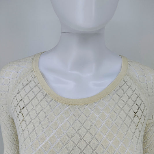 Ann Taylor Loft Petite Women's Cotton Open Knit Sweater Light Cream (XS) *Fair*