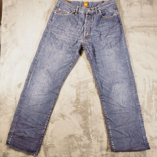 Hugo Boss Mens Regular Fit 100% Cotton Black Striped Blue Jeans (34x32)