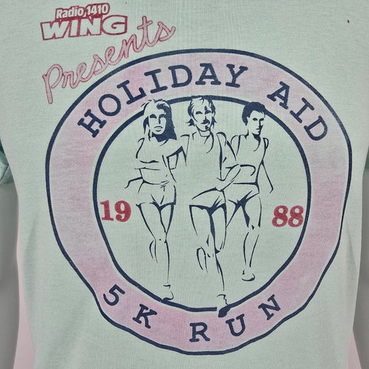 Vintage 1988 Radio 1410 WING Holiday Aid 5K Run Dayton Ohio T-Shirt (S/M)